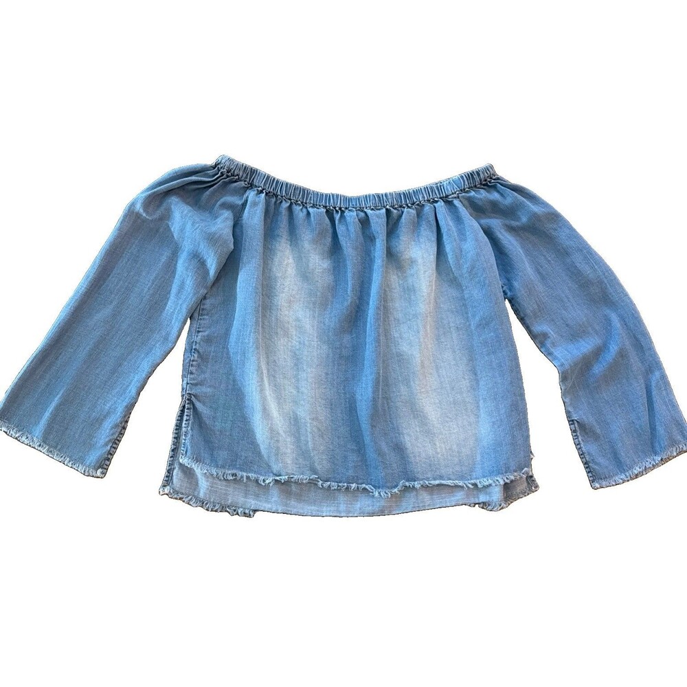 Cloth & Stone Chambray Tencel Off Shoulder Blouse M Blue Boho Festival Denim